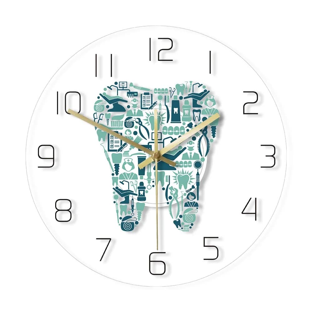 Dental Tooth Wall Clock Dental Care Symbol Acrylic Wall Clock Silent Movement Wall Clock Dental Office Decorative Wall Clock