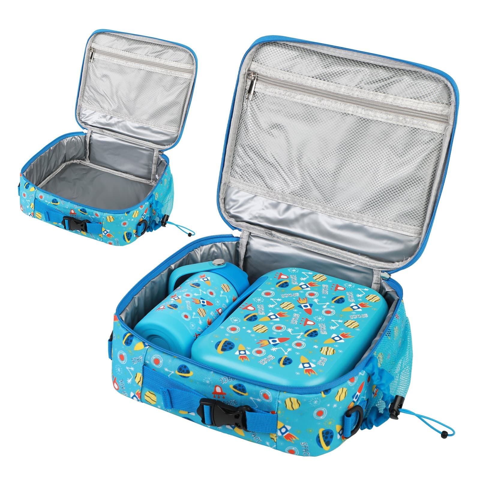 Kids Lunch Box Water Bottle Insulated Lunch Bag Set, Portable Plastic Lunch Box Cute Bento Box with Cutlery