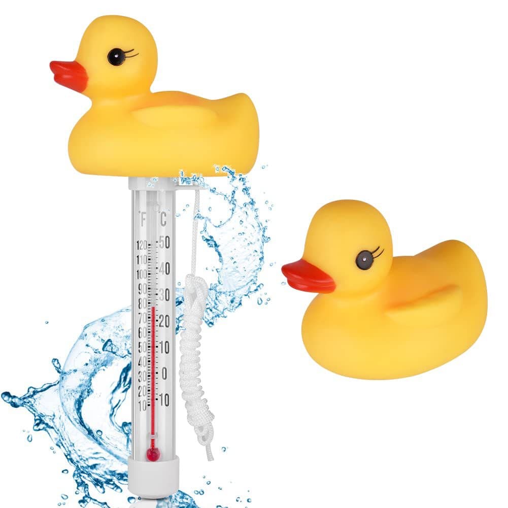 Indoor/Outdoor Pool Floating Thermometer Water Temperature Gauge, Floating Yellow Duck Children's Bath Glass Thermometer Hygrometer