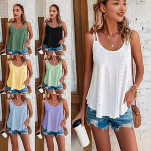 2023 European American Cross-border Amazon Independent Station Double Strap Tank Top Round Neck Jacquard Inner Wear Sleeveless Basic Top Women