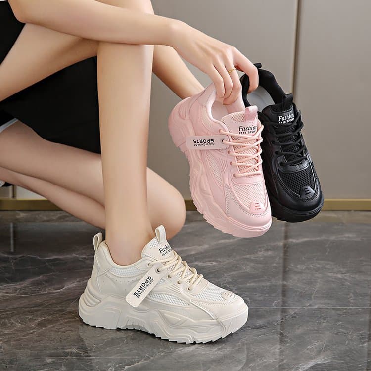 Elevated Dad Sneakers for Women 2025 Spring Summer New Thick Sole Platform Chunky Shoes for Petite Size, Closed Toe Hollow Breathable Sports Shoes