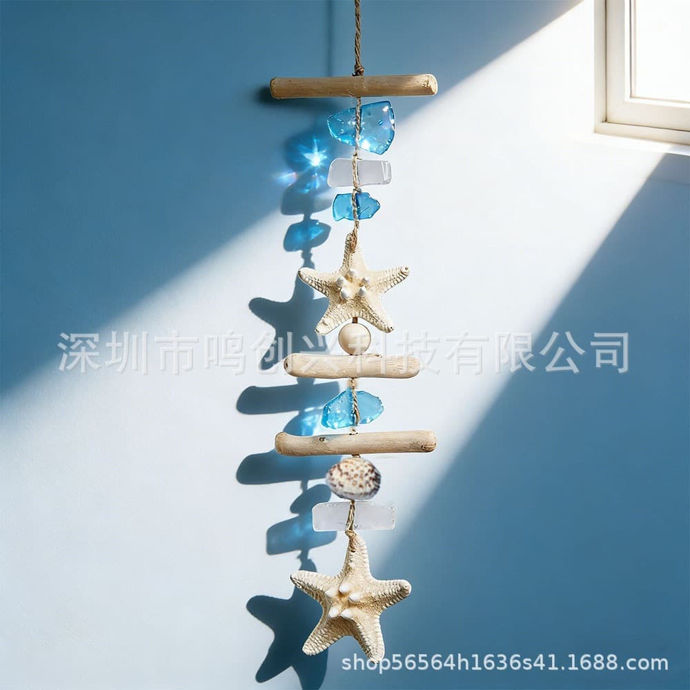 Handmade Sea Glass Driftwood Hanging Ornament Ocean Style Wall Decor Home Door Window Decoration