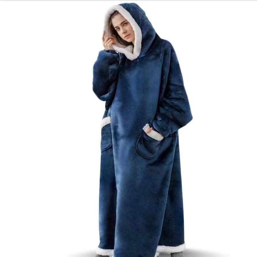 Cross-border Christmas Pajamas Robe Women Robe Flannel Extra Long Vertical Pocket T Lazy Blanket Set Thickened Cold Protection