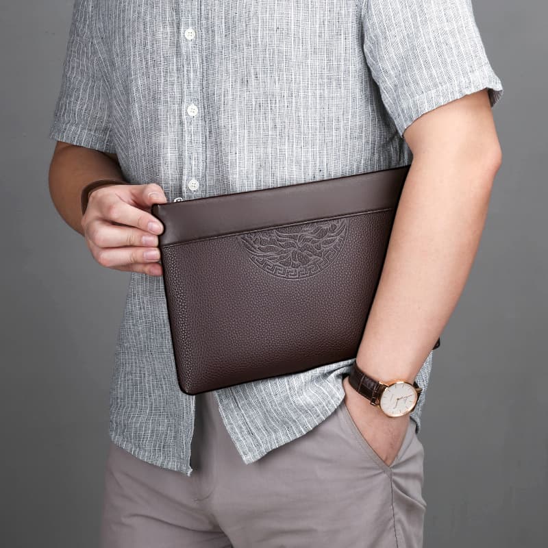Men's New Luxury Genuine Leather Envelope Clutch Bag Large Capacity Business Underarm Bag
