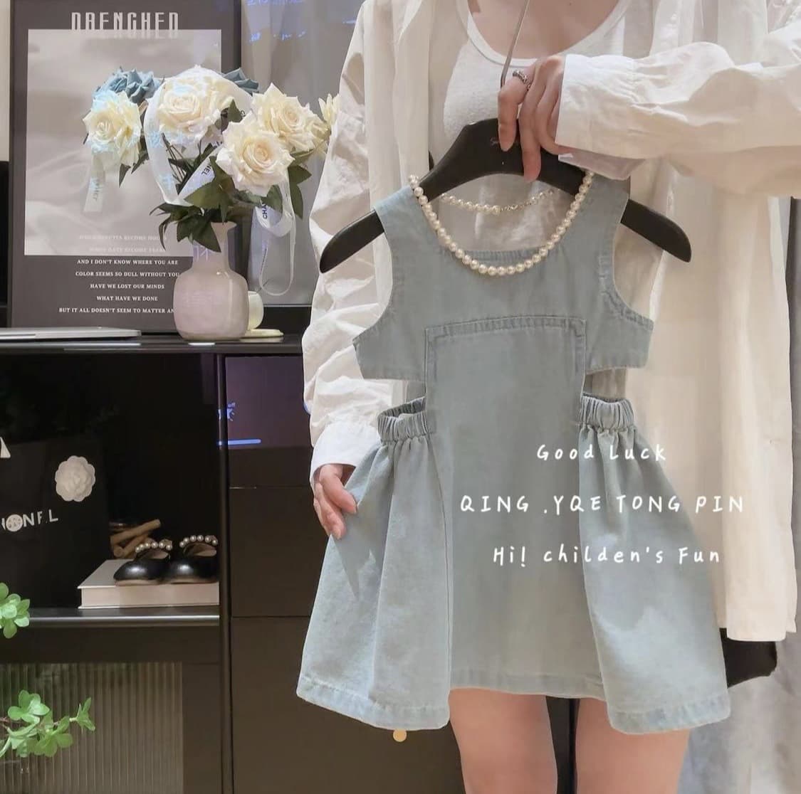 Girls Korean style washed soft denim overalls 2024 summer new style Korean style fashionable style vest denim skirt
