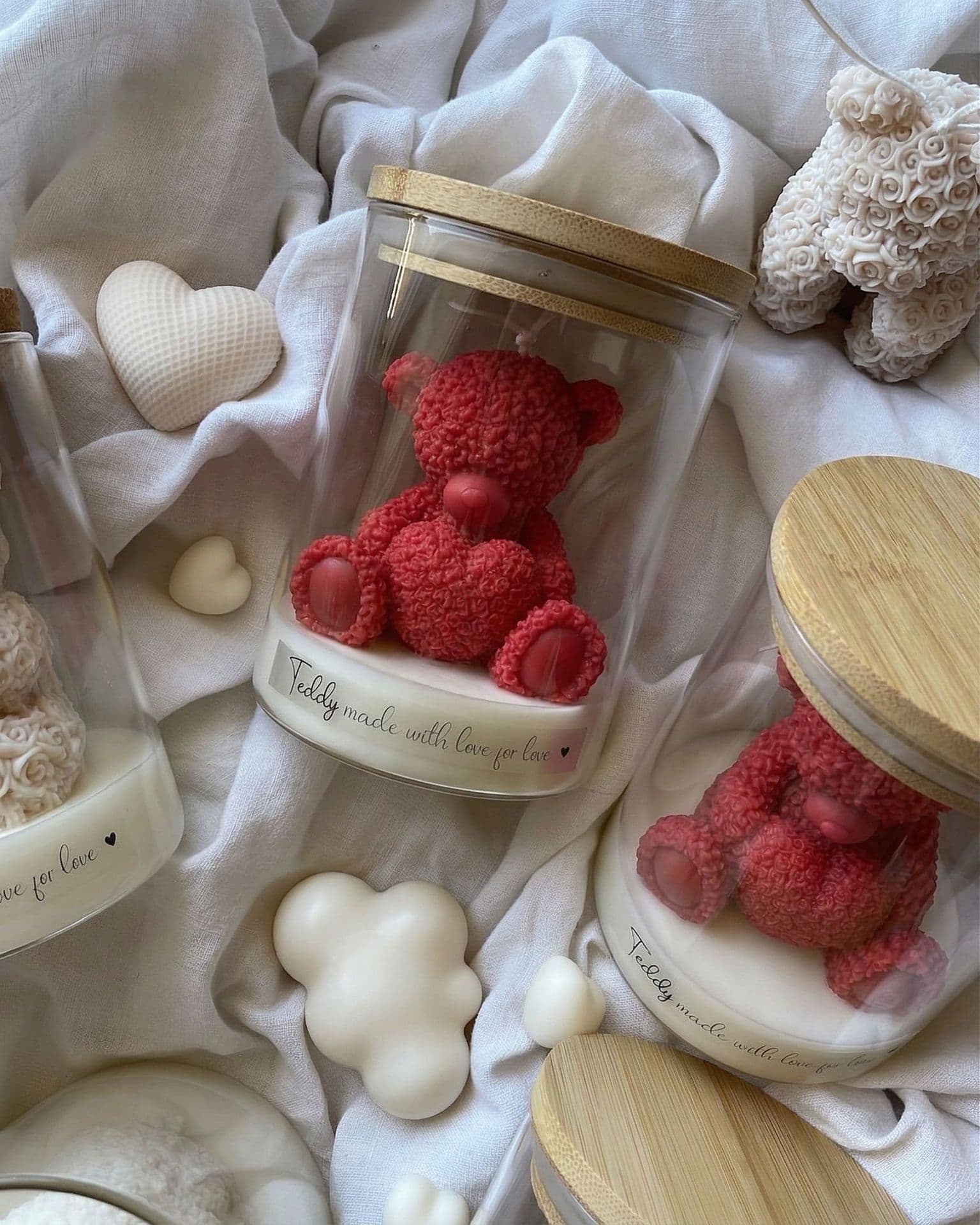 New Heart Bear Cup Wax Aromatherapy Candle Ins Ambience Valentine's Day Gift Souvenir Scented Glass Cup Wax