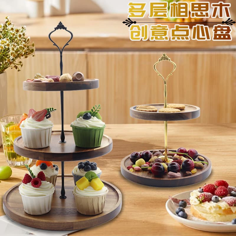 Round Acacia Wood Cake Stand Display Rack, Creative Multi-Tier Serving Tray, High-Quality Wooden Dessert Tray for Home