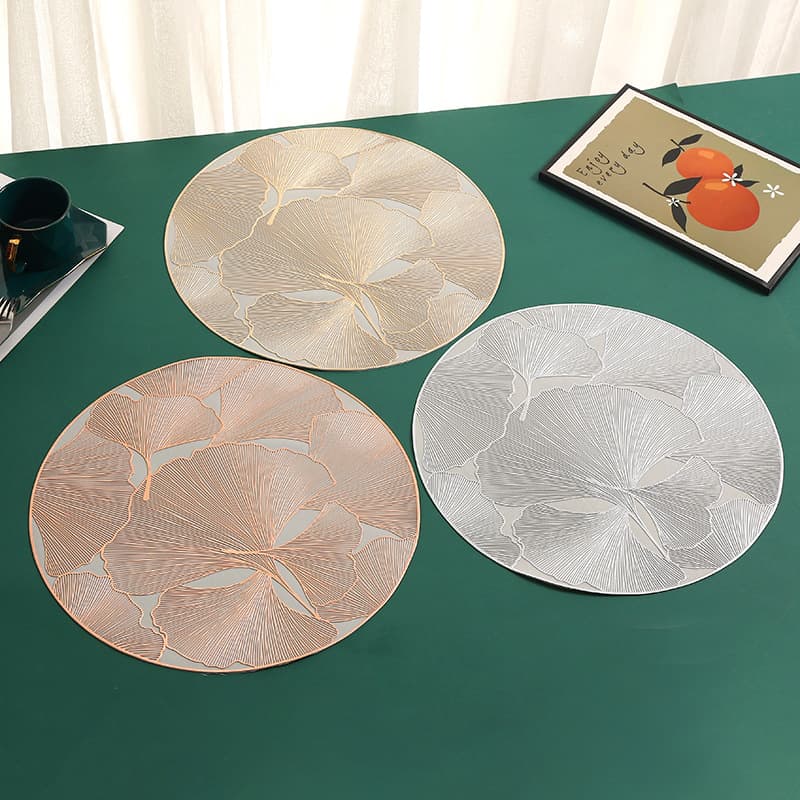 Cross-Border Popular Ginkgo Leaf Waterproof Placemat, Light Luxury, High Temperature Resistant Round Insulated Placemat, High-End Restaurant Insulation Mat