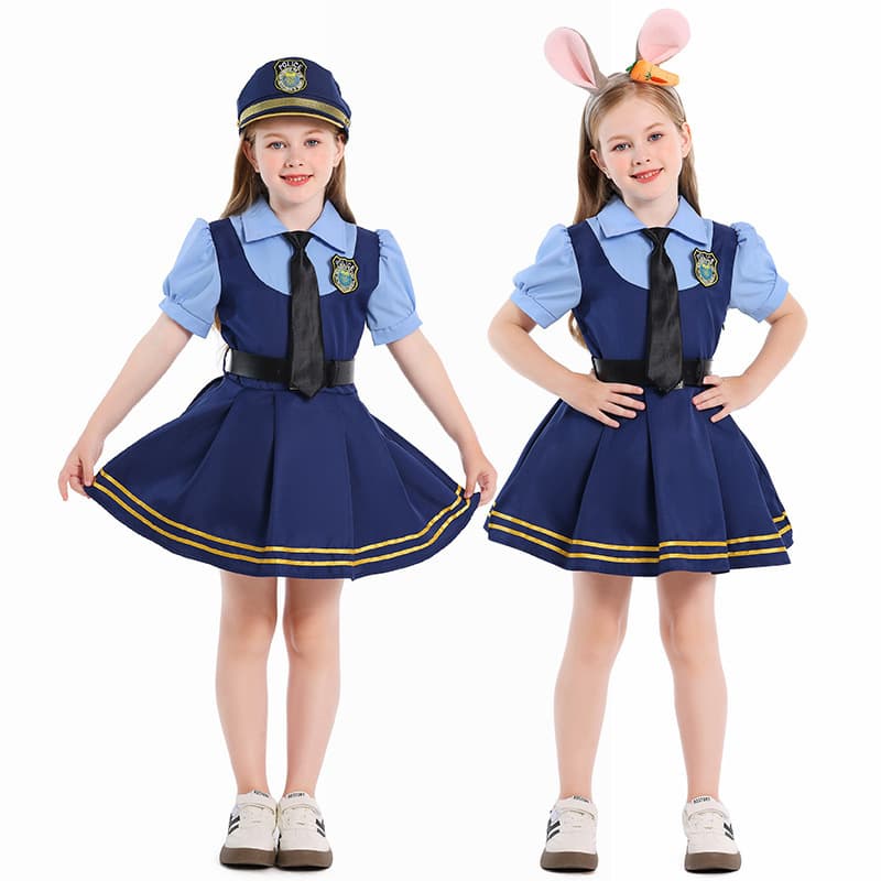Halloween Costume Export Style Girls Dress Game Cos Police Officer Short Sleeve Bubble Dress Role Play