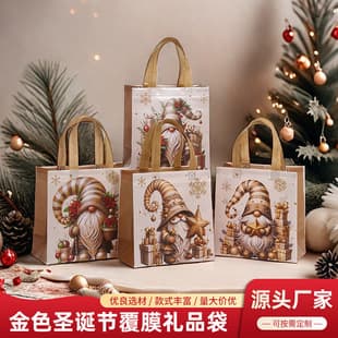 Gold Cute Santa Claus Theme Gift Packaging Bag Christmas Non-woven Handbag Christmas Tree Christmas Flower