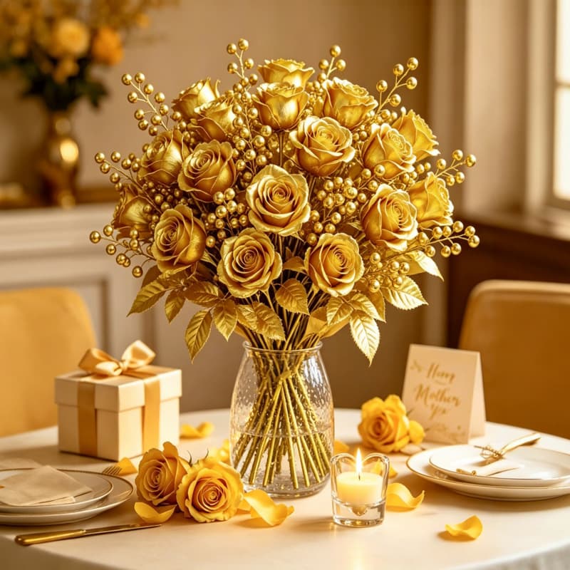 Cross-border Drop Shipping Colorful Crystal Gold Foil Flower Artificial Gold Rose Bouquet Furniture Living Room Decoration Valentine's Day Gift