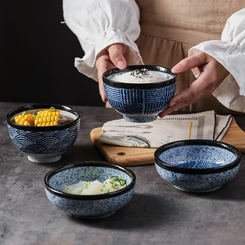 Japanese Vintage Ceramic Rice Bowl Soup Bowl Creative Home Small Bowl Restaurant 4.5 Inch Bowl
