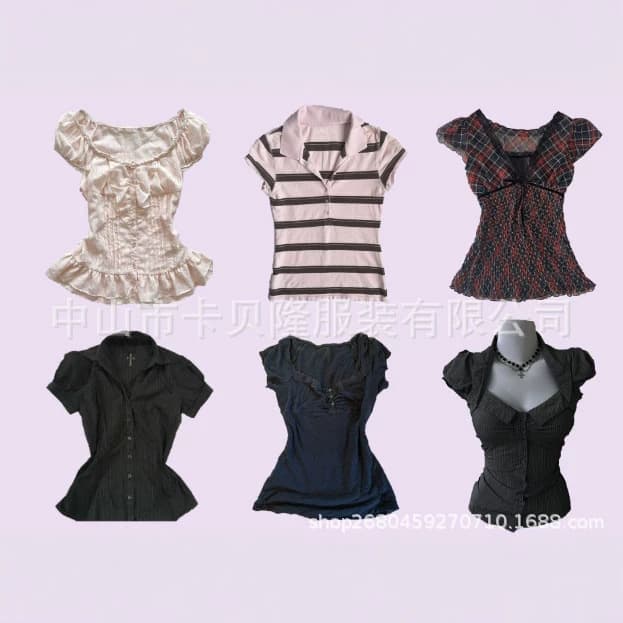 2026 Summer New Gothic Style Waist-Slimming Top Striped Square Collar Short-Sleeved Shirt for Women