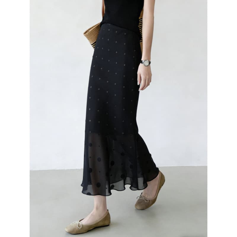 Elegant Black Polka Dot A-Line Skirt for Women 2026 Summer New Fashion Trendy Versatile