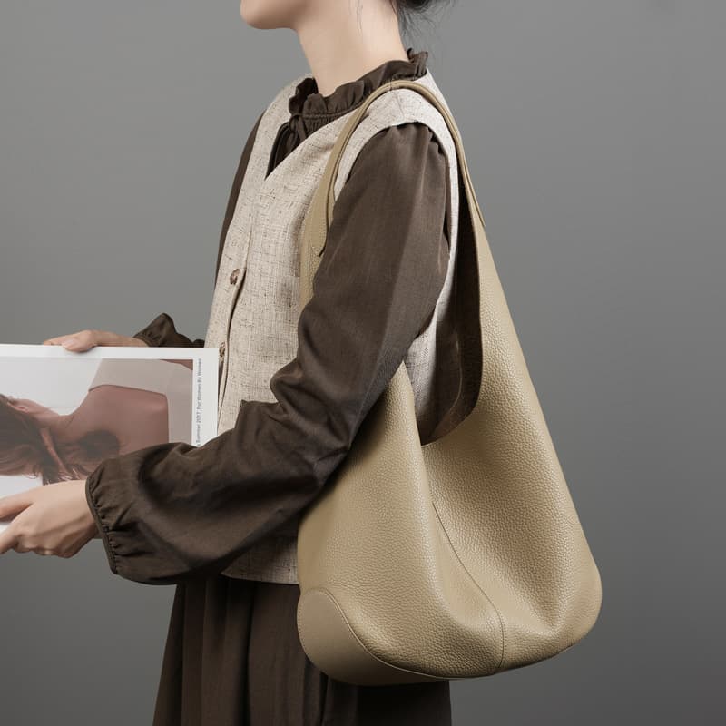 New Korean Style Influencer Women's Bucket Bag Large Capacity Top Layer Leather Tote Bag Premium Underarm Shoulder Genuine Leather Bag