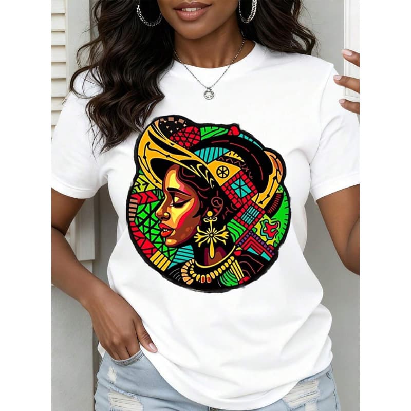 Ouma 100% Cotton Women's Short Sleeve T-Shirt White African Woman Art