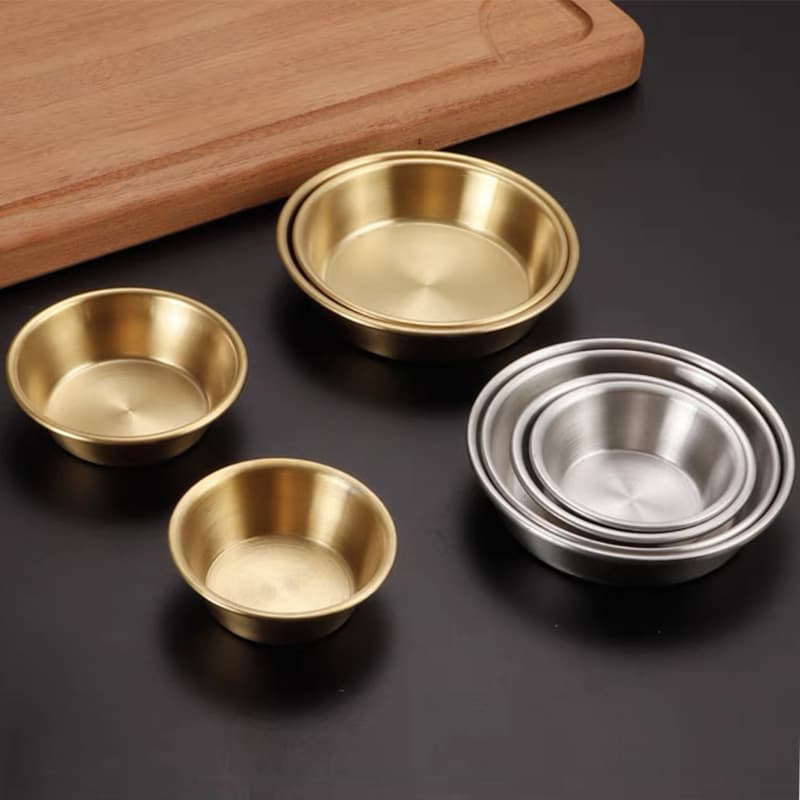 Korean Style 304 Stainless Steel Seasoning Dish, BBQ Restaurant French Fry Ketchup Dish, Western Steak Multi-purpose Sauce Round Dish