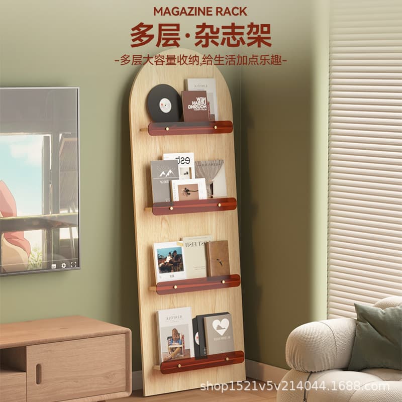 Bookshelf, newspaper display rack, floor-standing storage rack for books and documents, vinyl record display rack, magazine rack, picture book rack