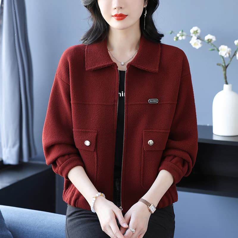 Imitation mink short style small fragrant coat for women spring and autumn long sleeve new knitted cardigan lapel zipper simple small coat