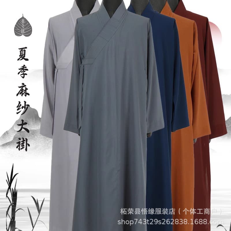 Monk's long coat, summer thin, cool and breathable monk's clothing, monk's clothing, same style for men and women, linen monk's clothing