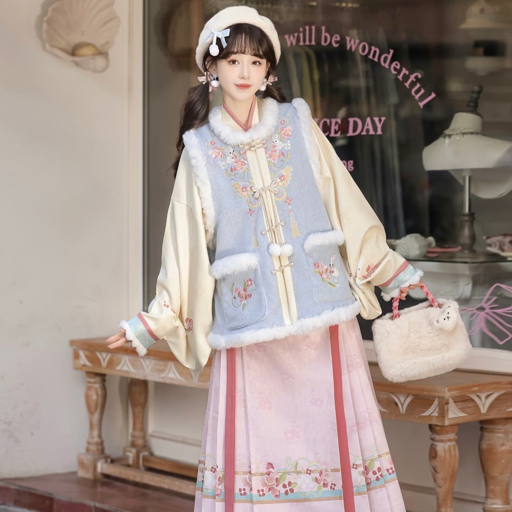 Nuo Mi Tu Original Ming Dynasty Hanfu for Women 2025 New Winter Thickened Bijia Horse-Face Skirt Set