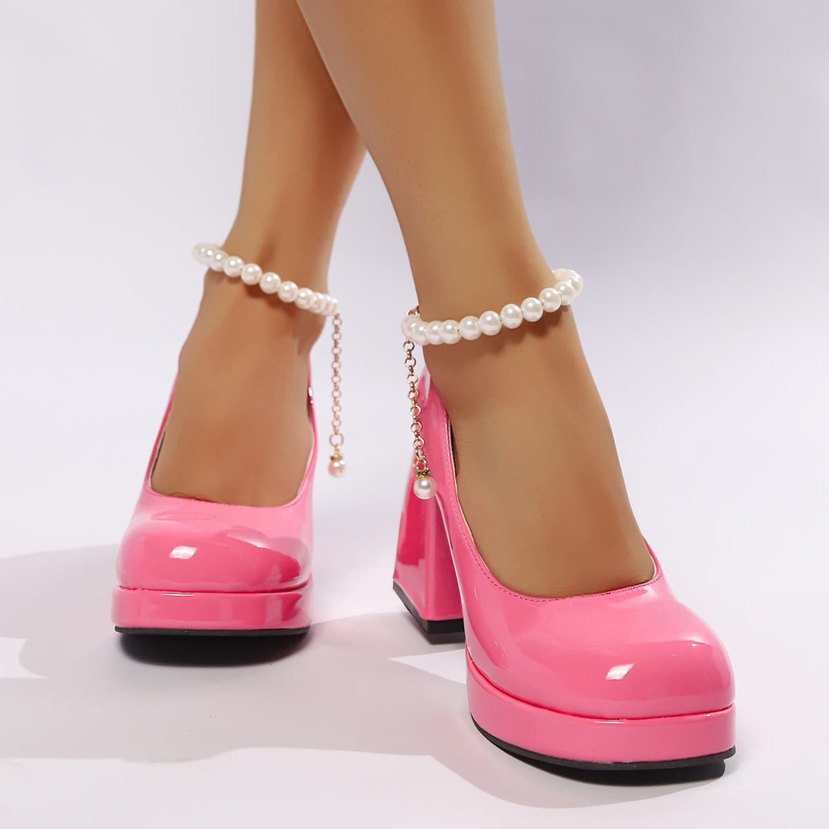 European and American Plus Size French Retro Mary Jane Shoes Women Round Toe Chunky Heel Single Shoes Platform Ultra High Heel Leather Shoes Wholesale