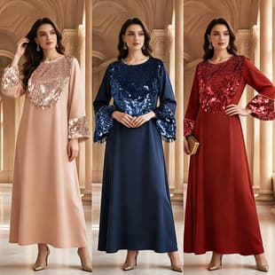 MT558 New Summer Women's Fashion Apparel Export Round Neck Large Sequins Loose Skirt Light Luxury Party Dress