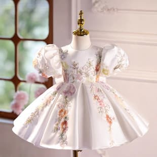 Host Dress for Girls Piano Performance Gown Light Luxury Niche High-End Flower Girl Wedding Little Princess Dress