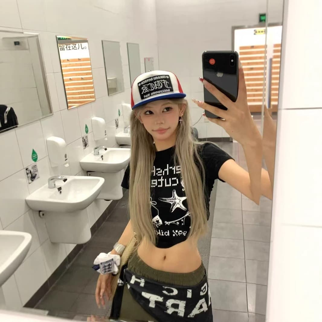 American Retro Y2K Summer New Printed Crop Top Cotton Street Dance Jazz Dance Short Sleeve T-Shirt for Women