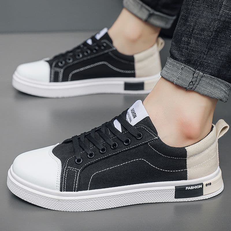 Trendy Canvas Shoes for Men, White Casual Board Shoes, Low-Top Breathable Black Men's Shoes