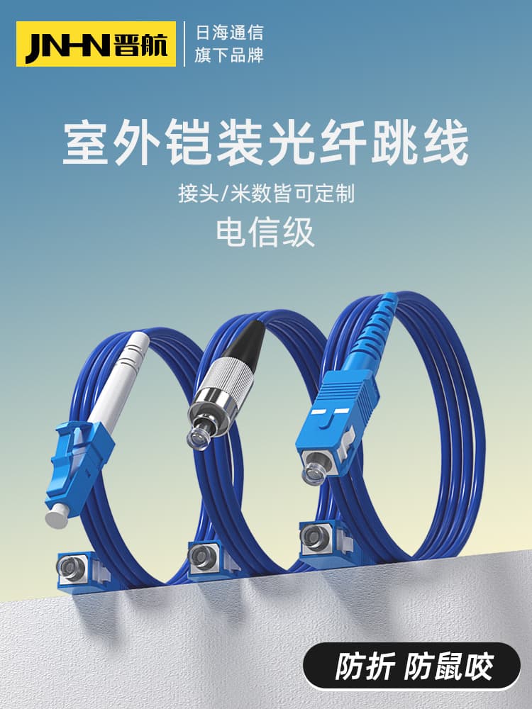 Armored patch cord, anti-mouse tail fiber optic patch cord, LC to SC-LC-FC-ST single-mode single-core dual-core fiber optic cable with armor protection