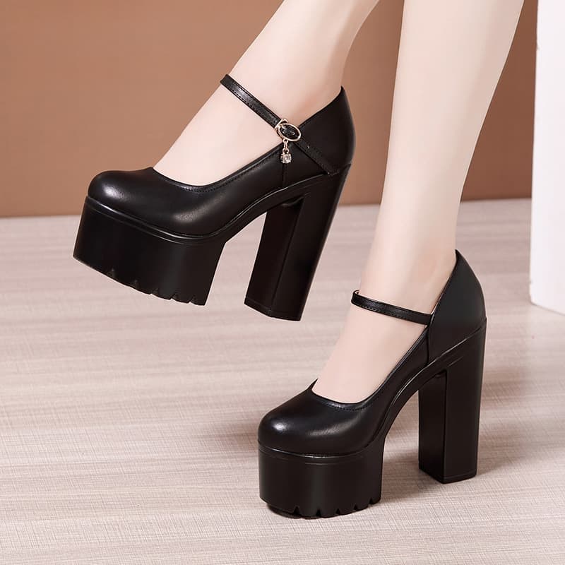 Cheongsam show special shoes for women thick-soled waterproof platform round toe super high heels 15cm nightclub performance shoes black large size single shoes