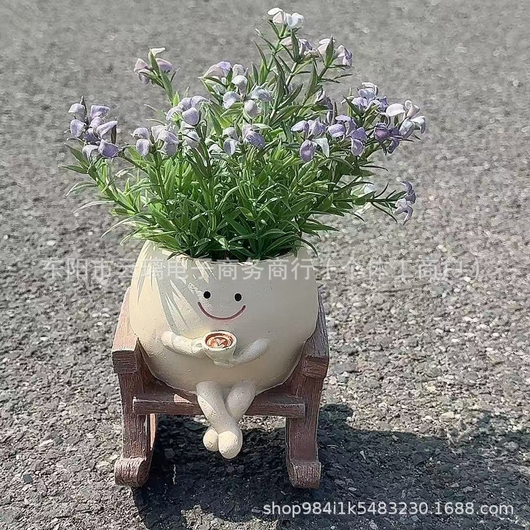 Cross-border Hot Selling Garden Decoration Craft Wholesale Flower Pot Multi-Resin Home Reading Succulent Flower Pot Craft Art