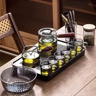 Luxury Home Glass Tea Set with Cups, Kung Fu Tea Heat-Resistant Teapot, Simple Filter Small Teapot