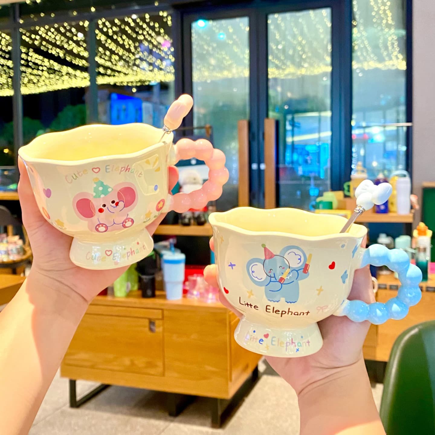 High Aesthetics Elephant Cartoon Mug Couple Ceramic Drinking Cup Birthday Gift for Girls Office Coffee Cup