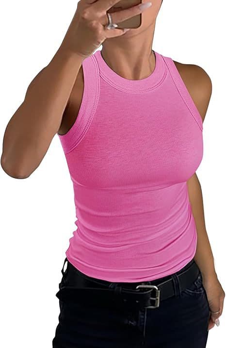 2025 European and American Cross-Border Amazon Independent Station Summer Women's Ribbed Tank Top Round Neck Slim Fit Racerback Vest