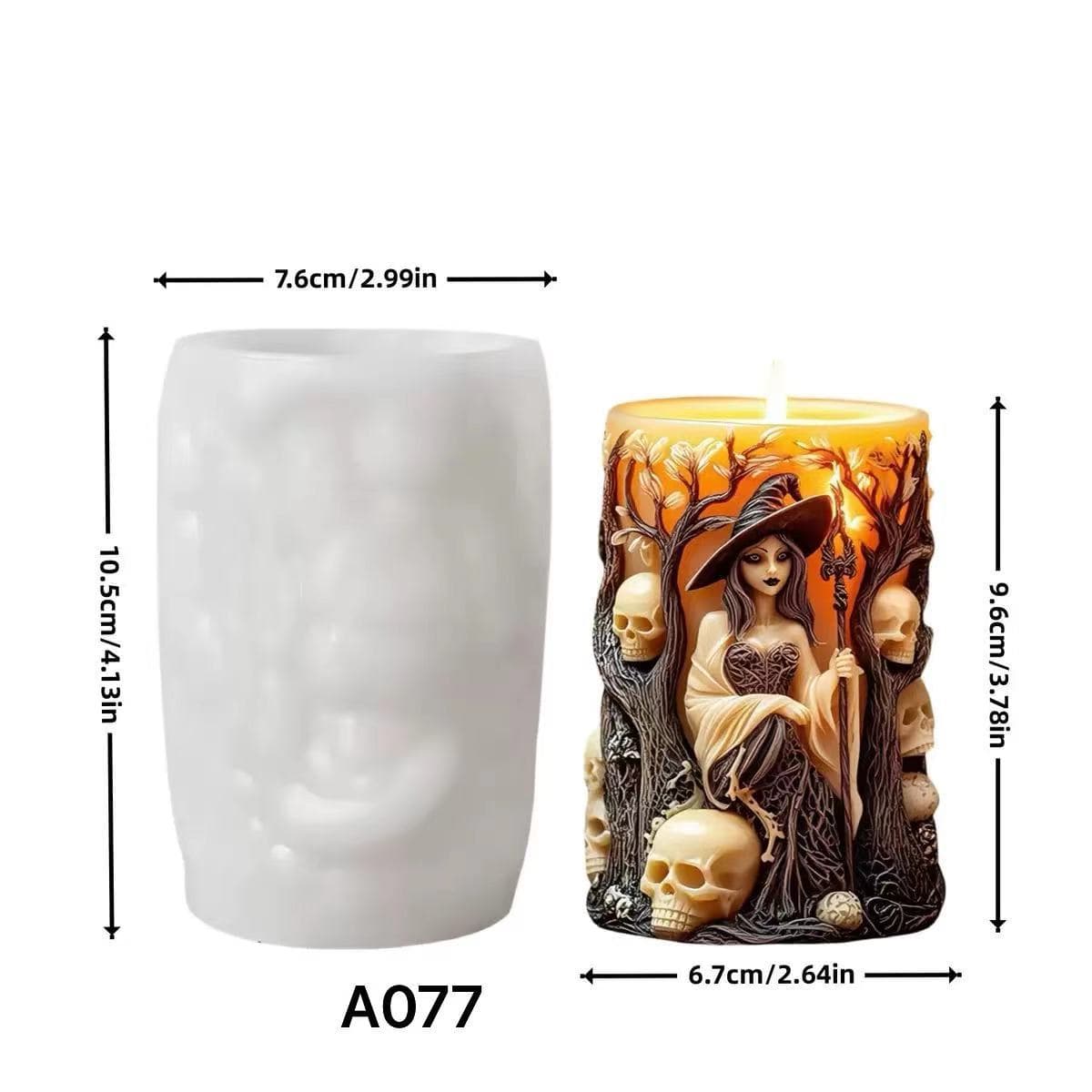 Halloween Witch Relief Cylinder Scented Candle Silicone Mold DIY Horror Creative Candle Plaster Mold