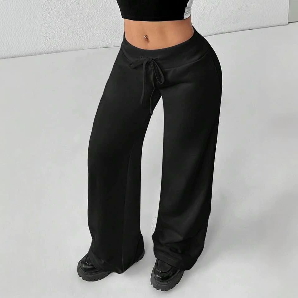 SHEIN PETITE Comfortable Casual Solid Color Knit Low-Rise Wide-Leg Women's European and American Style Loose Sweatpants