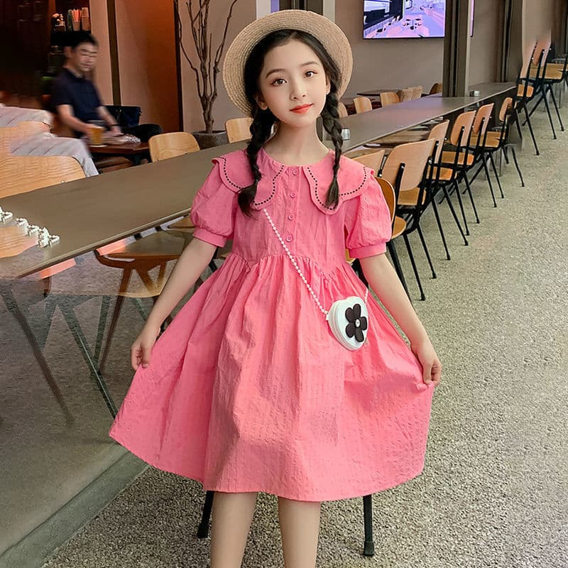 Children's Girls Summer Doll Collar Cotton Dress New Fashionable Little Girl Princess Dress Trendy