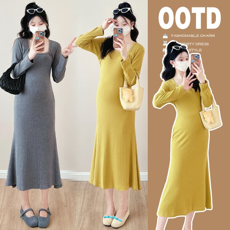 Maternity Autumn Dress Trendy Mom New Style Slim Fit Hot Mom High-End Feel Late Pregnancy Mom Outfit Spring Autumn Dress