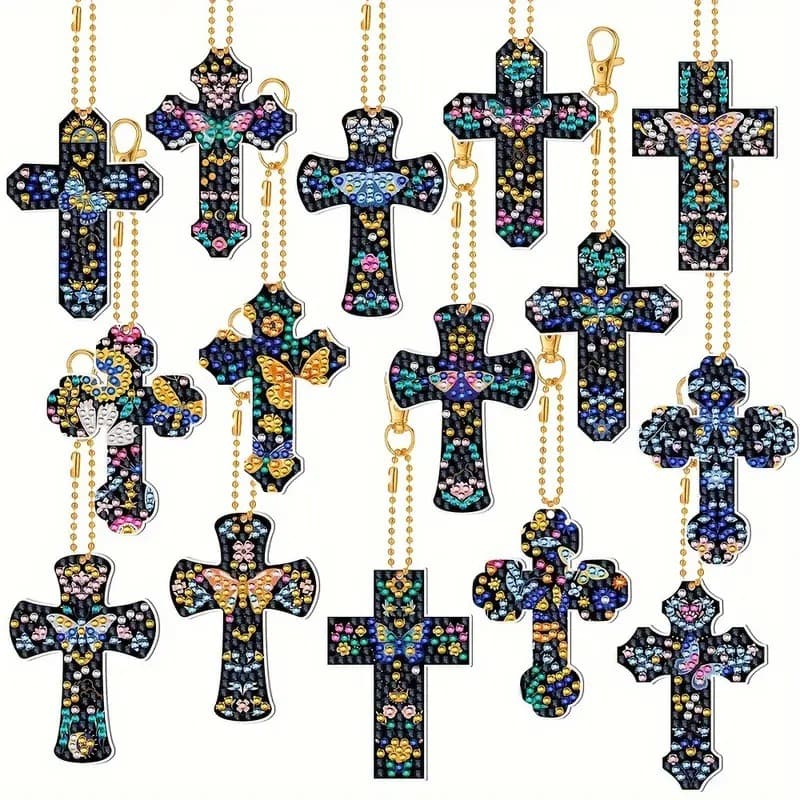 Diamond Painting DIY Keychain Christmas Style Keychain Handmade Diamond Painting Easter Cross Painting Bright Diamond Handmade DIY
