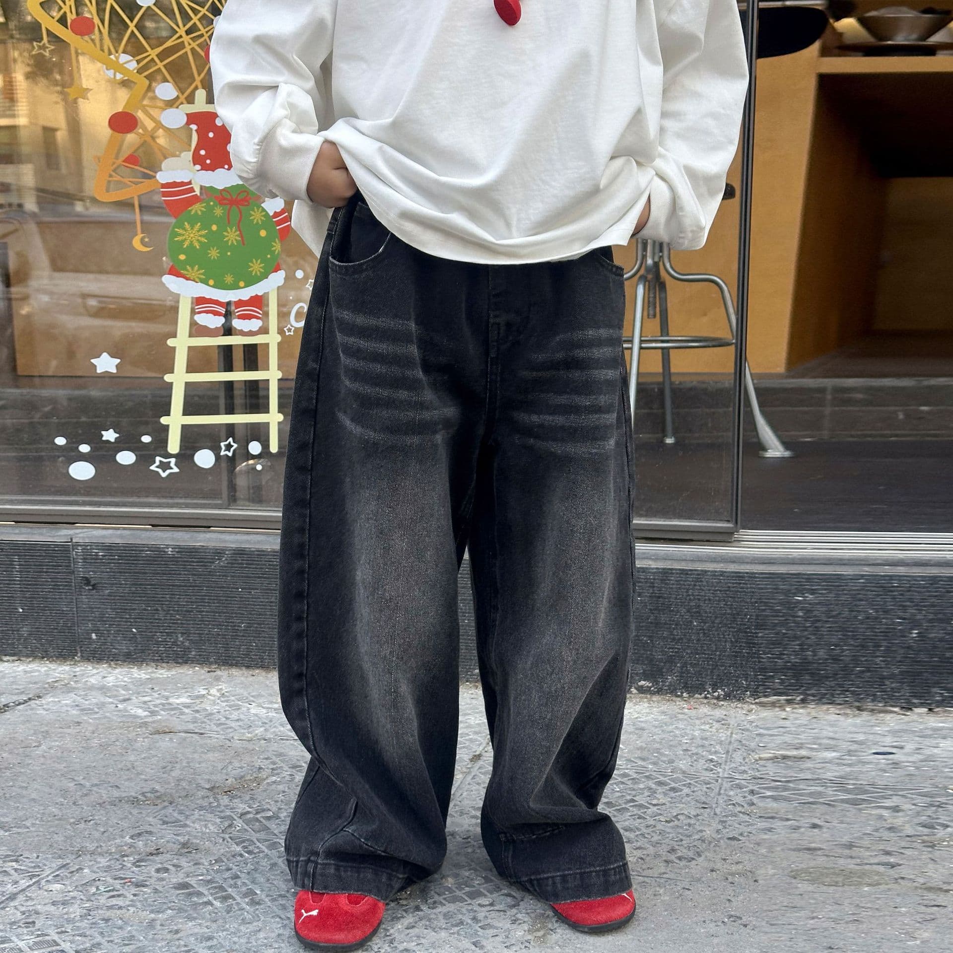 Boys Spring Pants Korean Style Loose Wide Leg Pants Black Casual Jeans 2026 Spring Autumn New Long Pants