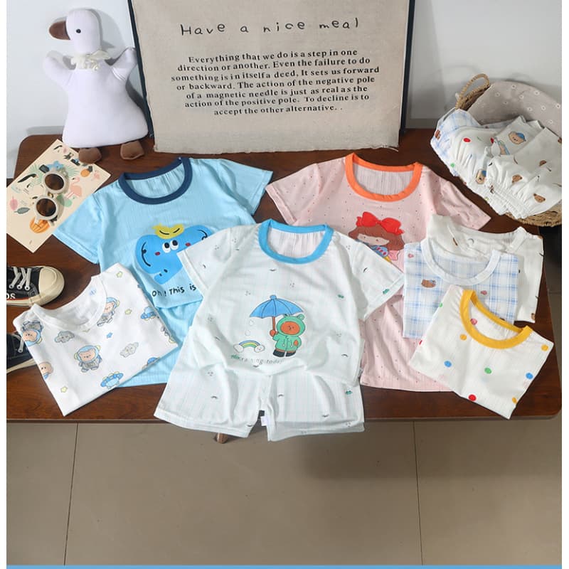 Children's short-sleeved suit thin boy T baby summer children's clothing home girl shorts baby clothes summer clothing