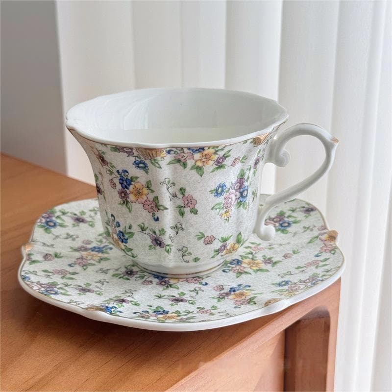 French Style Ceramic Coffee Cup And Plate Set with Floral Pattern round Mouth European Style Afternoon Tea Cup Luxury Small Frag