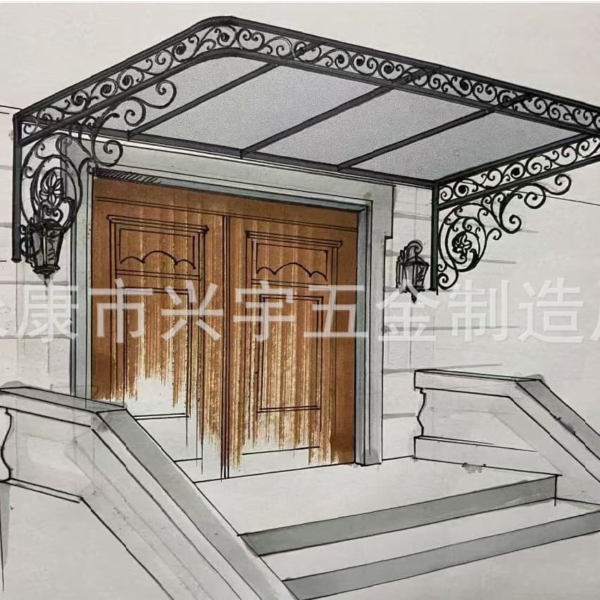 European-style villa outdoor wrought iron rain shelter eaves sunshade thickened rain shield balcony courtyard wrought iron rain cover