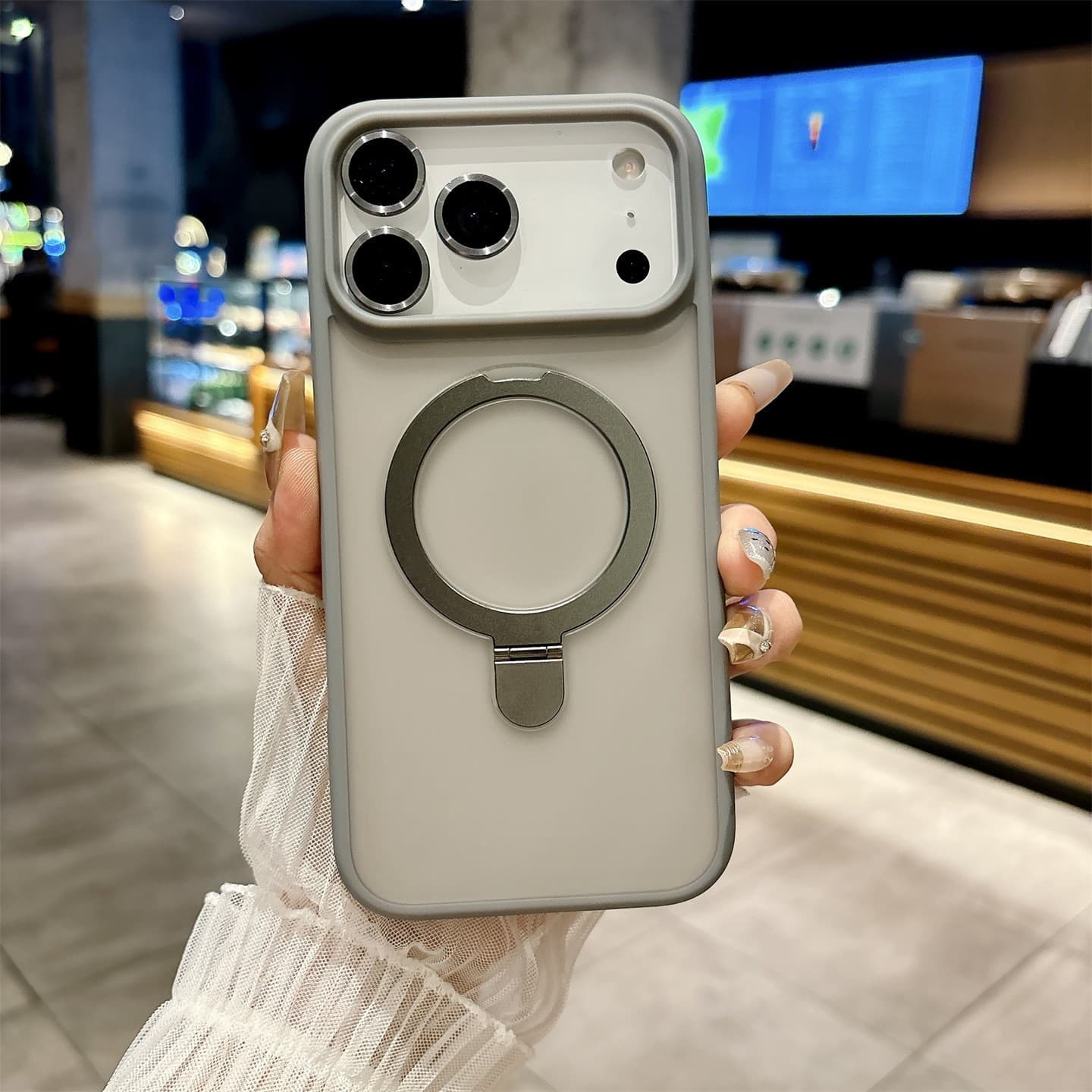 Suitable for iPhone17promax mobile phone case magnetic fulcrum bracket Apple 16 with lens film anti-fall 15 frosted