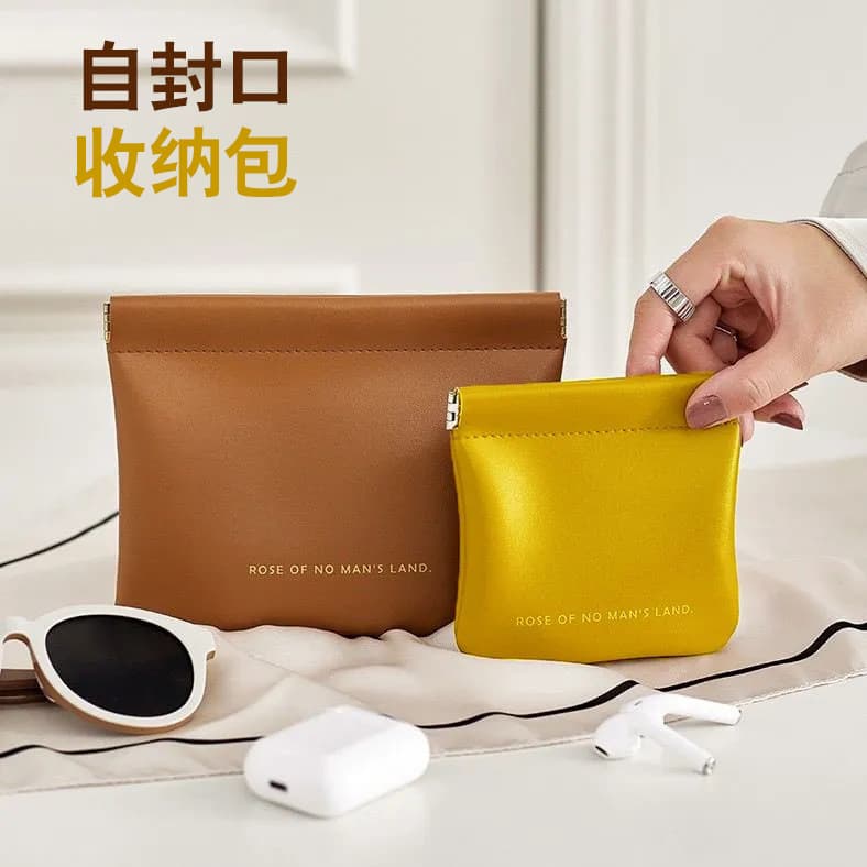 Shrapnel Storage Bag, Automatic Closing Wired Earphone Storage Pouch, PU Coin Purse, Mini Portable Lipstick Makeup Bag