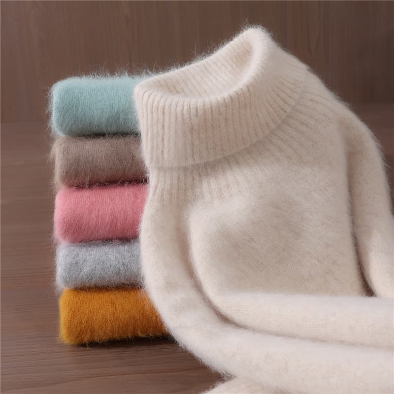 Wholesale Mink Wool Women's Turtleneck Rabbit Hair Knit Slim Fit Pullover Cross-border Cashmere Knit Sweater Women