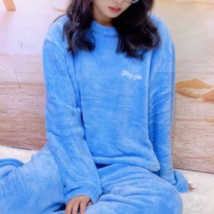Fairy Warm Set Coral Fleece Winter Loose Double-Sided Fleece Casual Lazy Home Thermal Pajamas Women Two-Piece Set