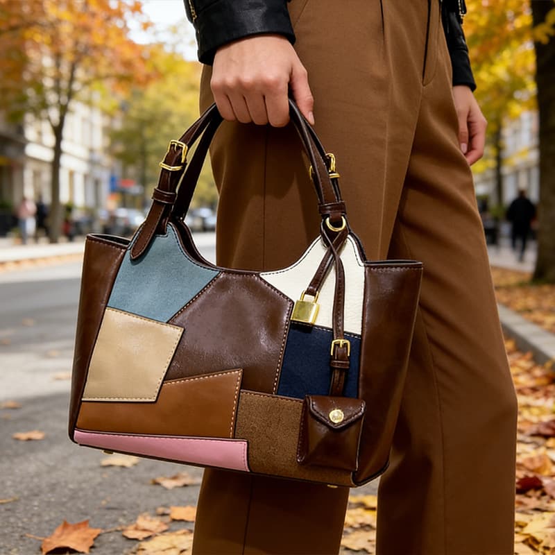 MIU Mosaic Grocery Basket Large Capacity Commuter Tote Bag Retro Sweet Handheld Underarm Bucket Bag Cross-border